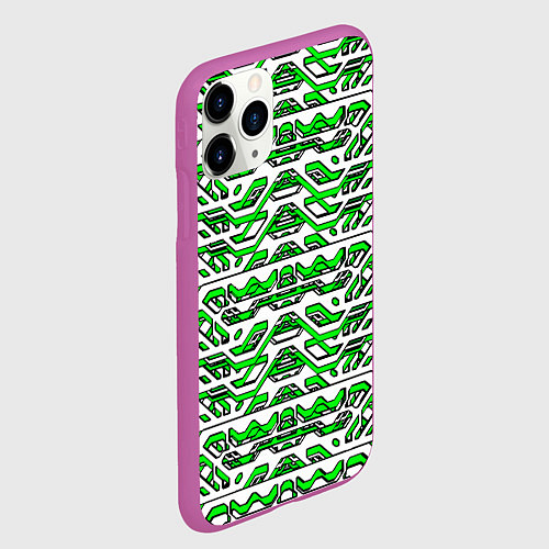 Чехол iPhone 11 Pro матовый Техно броня зелёно-белая / 3D-Фиолетовый – фото 2