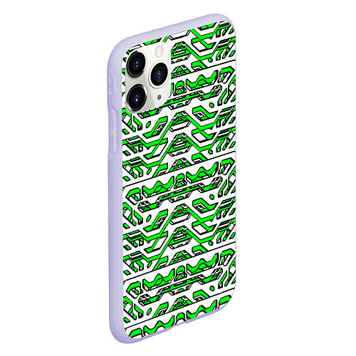 Чехол iPhone 11 Pro матовый Техно броня зелёно-белая / 3D-Светло-сиреневый – фото 2