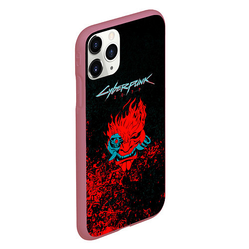 Чехол iPhone 11 Pro матовый Cyberpunk 2077 брызги красок / 3D-Малиновый – фото 2