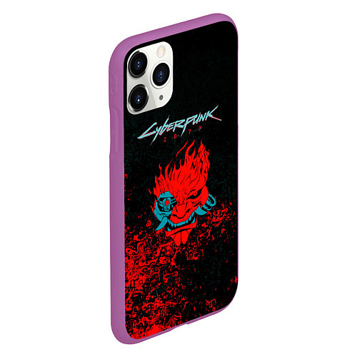 Чехол iPhone 11 Pro матовый Cyberpunk 2077 брызги красок / 3D-Фиолетовый – фото 2