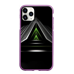 Чехол iPhone 11 Pro матовый Black green abstract nvidia style, цвет: 3D-фиолетовый
