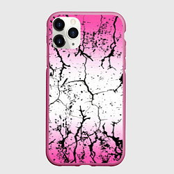 Чехол iPhone 11 Pro матовый Текстура чёрных трещин на розовом переливе, цвет: 3D-малиновый