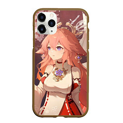 Чехол iPhone 11 Pro матовый Genshin Impact Яэ Miko smile kitsune