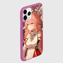 Чехол iPhone 11 Pro матовый Genshin Impact Яэ Miko smile kitsune, цвет: 3D-фиолетовый — фото 2