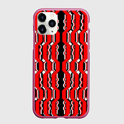 Чехол iPhone 11 Pro матовый Красные и белые техно линии, цвет: 3D-малиновый