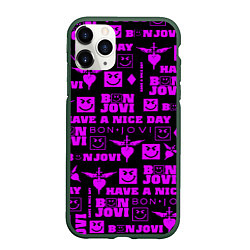 Чехол iPhone 11 Pro матовый Bon Jovi neon pink rock, цвет: 3D-темно-зеленый