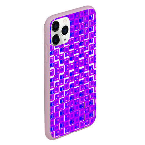 Чехол iPhone 11 Pro матовый Фиолетовые квадраты на белом фоне / 3D-Розовый – фото 2