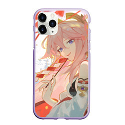 Чехол iPhone 11 Pro матовый Genshin Impact Яэ Miko smile kitsune