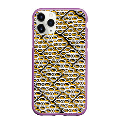 Чехол iPhone 11 Pro матовый Жёлто-белый узор на чёрном фоне, цвет: 3D-фиолетовый