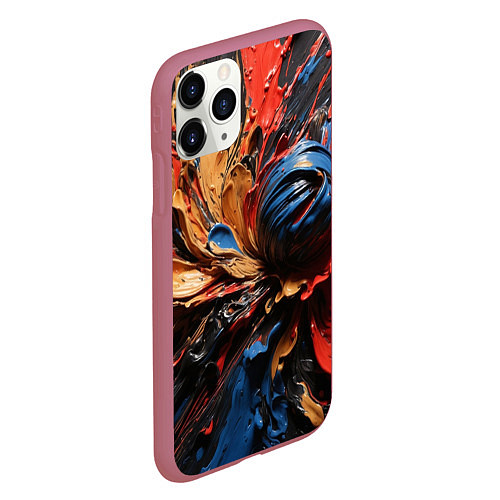 Чехол iPhone 11 Pro матовый Красные красочные брызги / 3D-Малиновый – фото 2