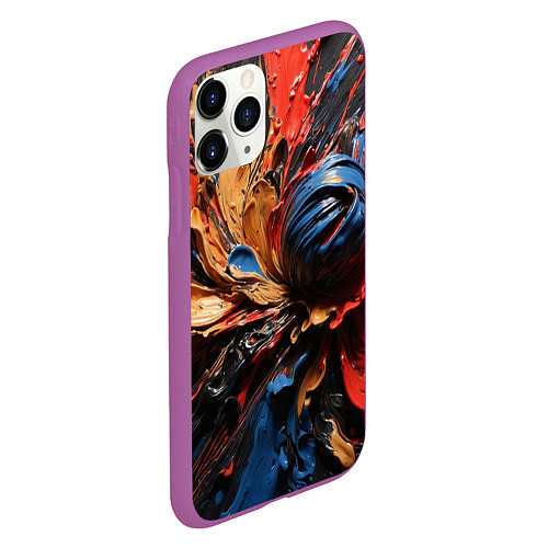 Чехол iPhone 11 Pro матовый Красные красочные брызги / 3D-Фиолетовый – фото 2