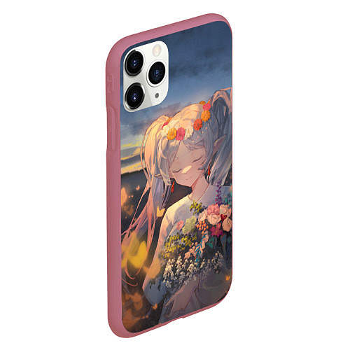 Чехол iPhone 11 Pro матовый Sousou no Frieren Фрирен smile / 3D-Малиновый – фото 2