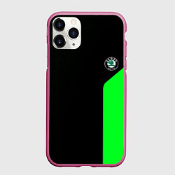 Чехол iPhone 11 Pro матовый Skoda pattern sport green, цвет: 3D-малиновый