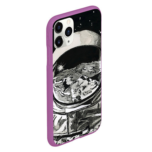 Чехол iPhone 11 Pro матовый Космонавт в черно-белом мире / 3D-Фиолетовый – фото 2