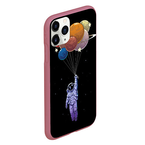 Чехол iPhone 11 Pro матовый Космонавт с воздушными шарами / 3D-Малиновый – фото 2