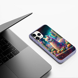 Чехол iPhone 11 Pro матовый Альпака и кактусы на столе, цвет: 3D-светло-сиреневый — фото 2