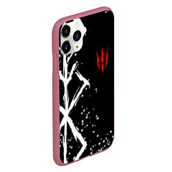 Чехол iPhone 11 Pro матовый Ведьмак - белые руны, цвет: 3D-малиновый — фото 2