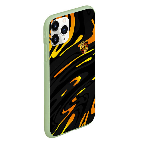 Чехол iPhone 11 Pro матовый Porsche - Желтые разводы / 3D-Салатовый – фото 2