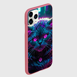 Чехол iPhone 11 Pro матовый Кот киберпанк с розовыми глазами, цвет: 3D-малиновый — фото 2