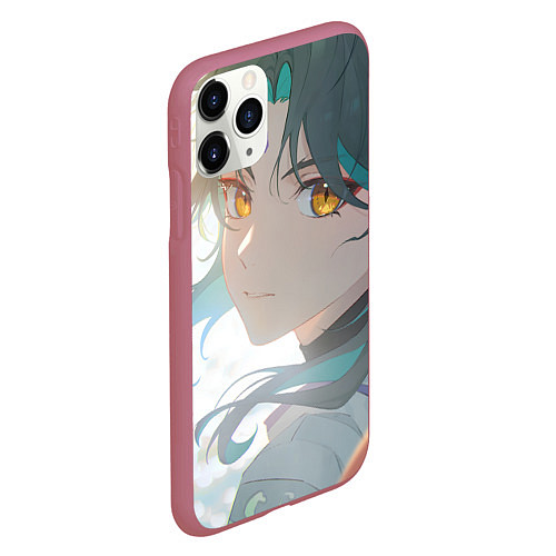 Чехол iPhone 11 Pro матовый Genshin Impact Xiao Adept smile / 3D-Малиновый – фото 2