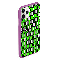 Чехол iPhone 11 Pro матовый Техно узор из шестиугольников зелёный, цвет: 3D-фиолетовый — фото 2