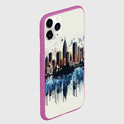 Чехол iPhone 11 Pro матовый Небоскребы в брызгах синей краски, цвет: 3D-фиолетовый — фото 2