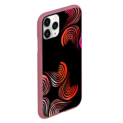 Чехол iPhone 11 Pro матовый Чёрные звёзды и завихрения / 3D-Малиновый – фото 2