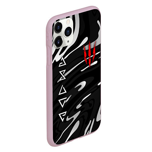 Чехол iPhone 11 Pro матовый The witcher - белые разводы / 3D-Розовый – фото 2