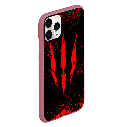 Чехол iPhone 11 Pro матовый The witcher - Краскый логотип и брызги / 3D-Малиновый – фото 2