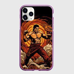 Чехол iPhone 11 Pro матовый Муай тай боец в стойке, цвет: 3D-фиолетовый