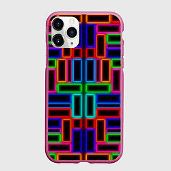 Чехол iPhone 11 Pro матовый Цветные светящиеся прямоугольники, цвет: 3D-малиновый