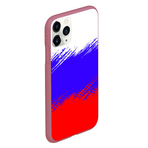 Чехол iPhone 11 Pro матовый Триколор штрихи / 3D-Малиновый – фото 2