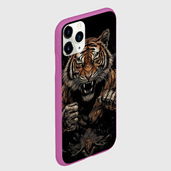 Чехол iPhone 11 Pro матовый Муай-Тай боевой тигр в перчатках, цвет: 3D-фиолетовый — фото 2