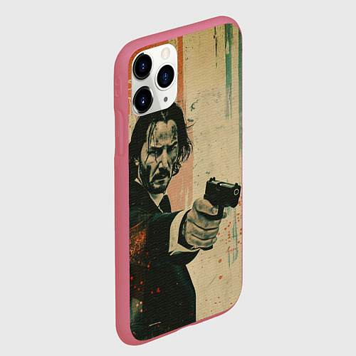 Чехол iPhone 11 Pro матовый Джон Уик с пистолетом / 3D-Малиновый – фото 2