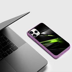 Чехол iPhone 11 Pro матовый Зеленая абстрактная конструкция в стиле nvidia, цвет: 3D-фиолетовый — фото 2