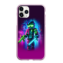 Чехол iPhone 11 Pro матовый Cyberpunk and Minecraft - collaboration ai art