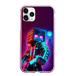 Чехол iPhone 11 Pro матовый Cyberpunk and Minecraft - collaboration ai art