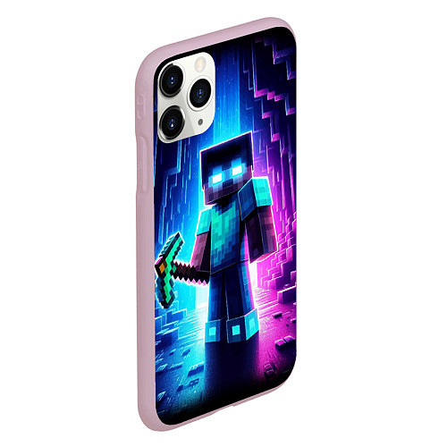 Чехол iPhone 11 Pro матовый Minecraft - neon character ai art / 3D-Розовый – фото 2