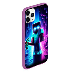 Чехол iPhone 11 Pro матовый Minecraft - neon character ai art, цвет: 3D-фиолетовый — фото 2