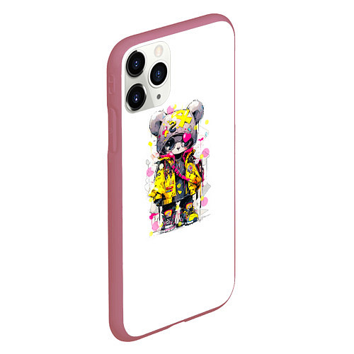 Чехол iPhone 11 Pro матовый Медвежонок аниме в стиле pop art / 3D-Малиновый – фото 2