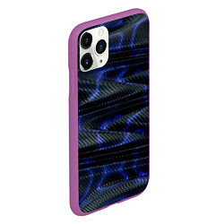 Чехол iPhone 11 Pro матовый Темно синие карбоновые волны, цвет: 3D-фиолетовый — фото 2