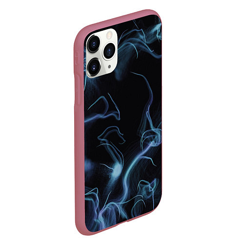 Чехол iPhone 11 Pro матовый Синие неоновые молнии / 3D-Малиновый – фото 2