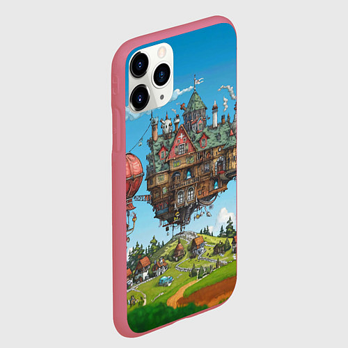 Чехол iPhone 11 Pro матовый Фантастический парящий дом / 3D-Малиновый – фото 2
