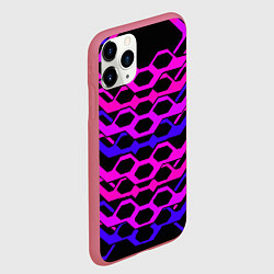Чехол iPhone 11 Pro матовый Розовые техно полосы на чёрном фоне, цвет: 3D-малиновый — фото 2