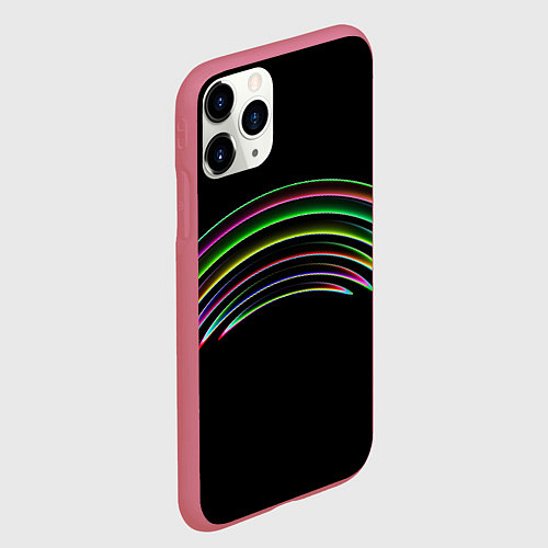 Чехол iPhone 11 Pro матовый Радужные линии / 3D-Малиновый – фото 2