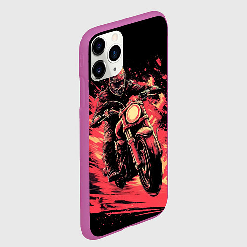 Чехол iPhone 11 Pro матовый Мотокросс красные брызги / 3D-Фиолетовый – фото 2