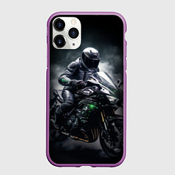 Чехол iPhone 11 Pro матовый Мотоциклист и дым, цвет: 3D-фиолетовый
