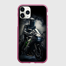 Чехол iPhone 11 Pro матовый Мотоцикл в дыму, цвет: 3D-малиновый