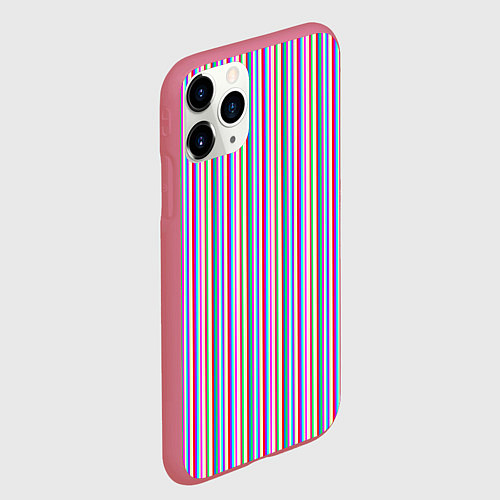 Чехол iPhone 11 Pro матовый Разноцветные яркие полосы / 3D-Малиновый – фото 2
