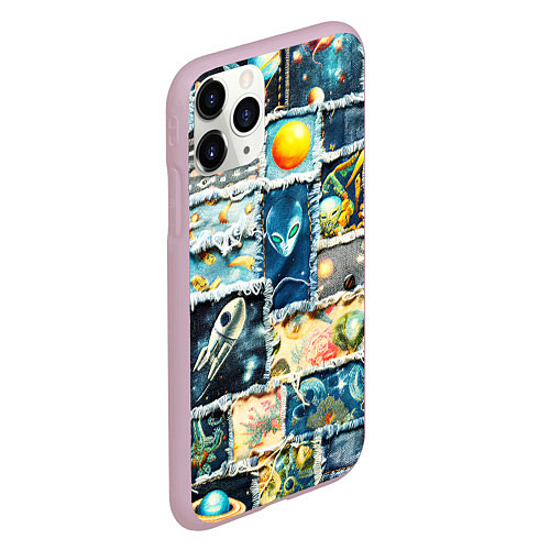 Чехол iPhone 11 Pro матовый Космические обитатели - пэчворк / 3D-Розовый – фото 2
